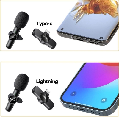 Picture of RE-MAX K10 Wireless Microphone for iPhone_ 2.4GHz Lightning Connector_ Dual Lavalier Mics_ Noise Cancellation_ 6-8 Hours Battery Life for Live Video Recording & Streaming for iphone ipad recording - Black