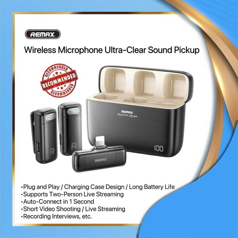 Picture of Re-max K15 Wireless Microphone -Type C 2-in-1 Wireless Radio Microphone – Bluetooth Mic for Smartphones with Built-in FM Radio_ Ideal for Vlogging_ Podcasting_ Live Streaming & Interviews - Black