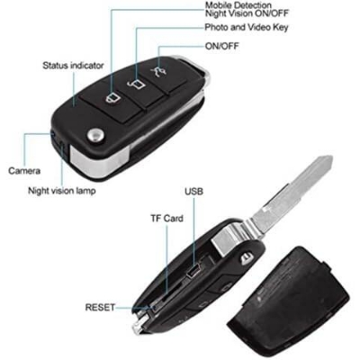 Picture of Car Keychain Camera with Nightvision Mode and Battery Backup Car Keychain - Black