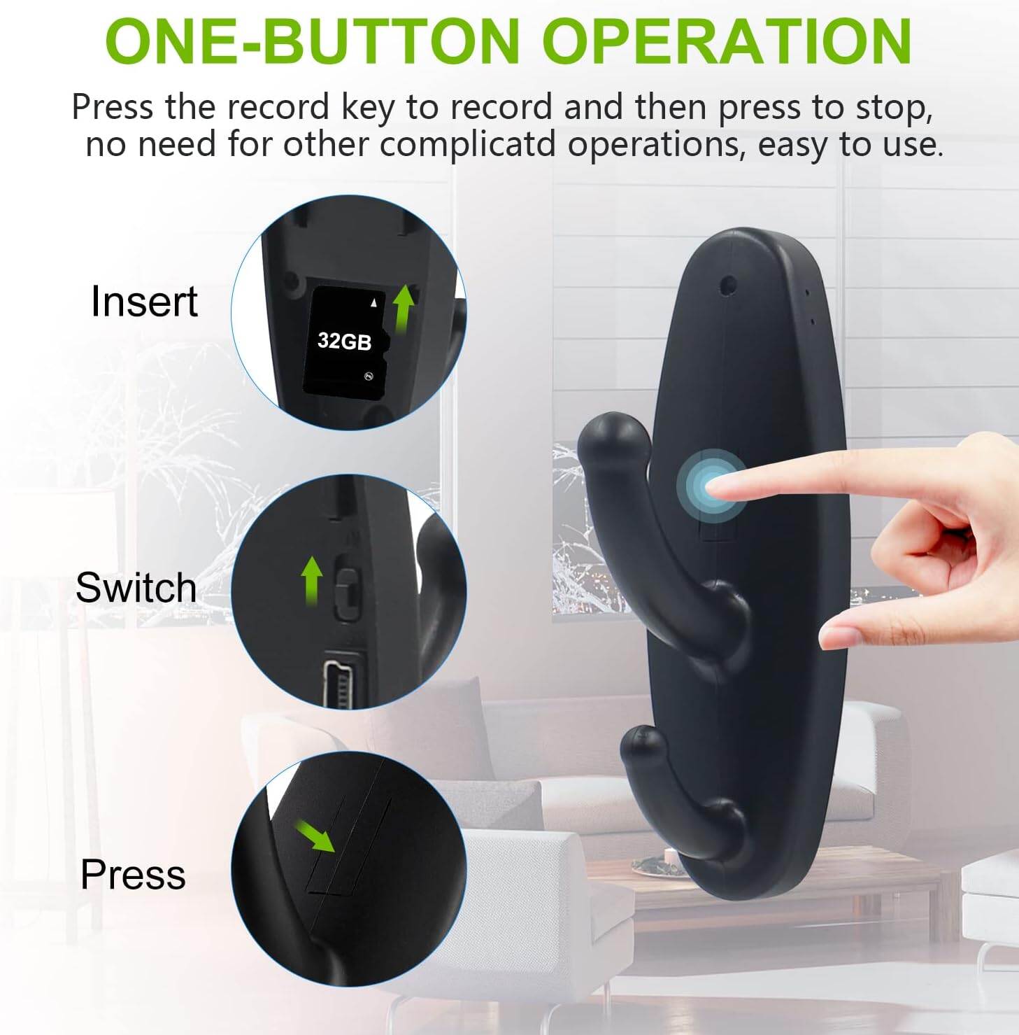 Picture of Camera HD 1080P Camera Clothes Coat Hook Video Recorder with Motion Detection Clothes Rack for Home/Office Security with battary backup - Black