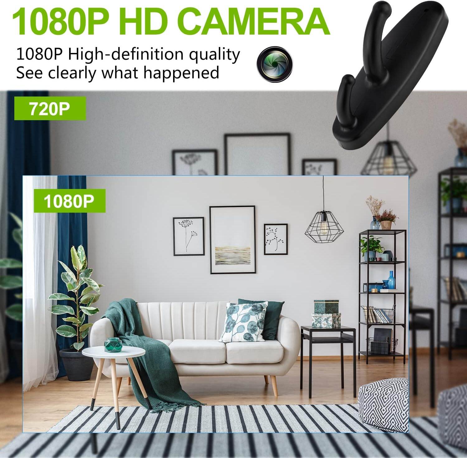 Picture of Camera HD 1080P Camera Clothes Coat Hook Video Recorder with Motion Detection Clothes Rack for Home/Office Security with battary backup - Black