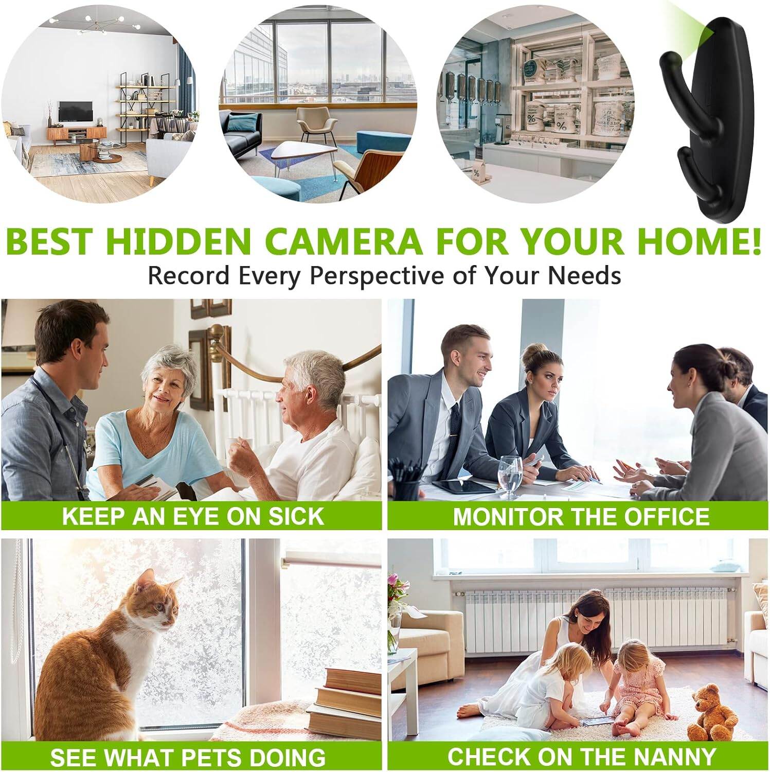 Picture of Camera HD 1080P Camera Clothes Coat Hook Video Recorder with Motion Detection Clothes Rack for Home/Office Security with battary backup - Black