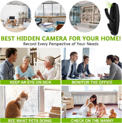 Picture of Camera HD 1080P Camera Clothes Coat Hook Video Recorder with Motion Detection Clothes Rack for Home/Office Security with battary backup - Black