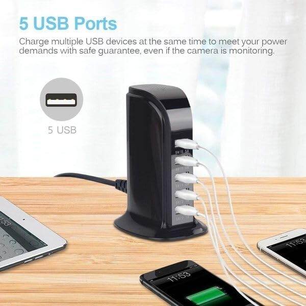 Picture of IP Wifi Camera Charger 5 Ports USB Ultra HD 4K HD Multi Port USB Hub - Black