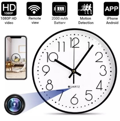 Picture of HD 1080P 4K Wall Clock IP Wifi Camera with battery backup - White