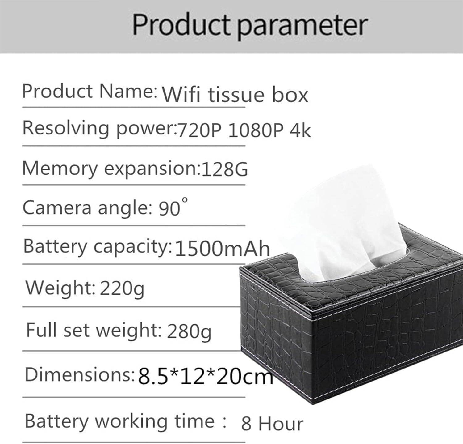 Picture of Wifi ip Camera tissue box Mini Camera with 1080P_ 4K Nanny IP SECURITY Cam with Long Life Battery - Black