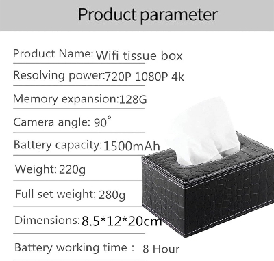 Picture of Wifi ip Camera tissue box Mini Camera with 1080P_ 4K Nanny IP SECURITY Cam with Long Life Battery - Black