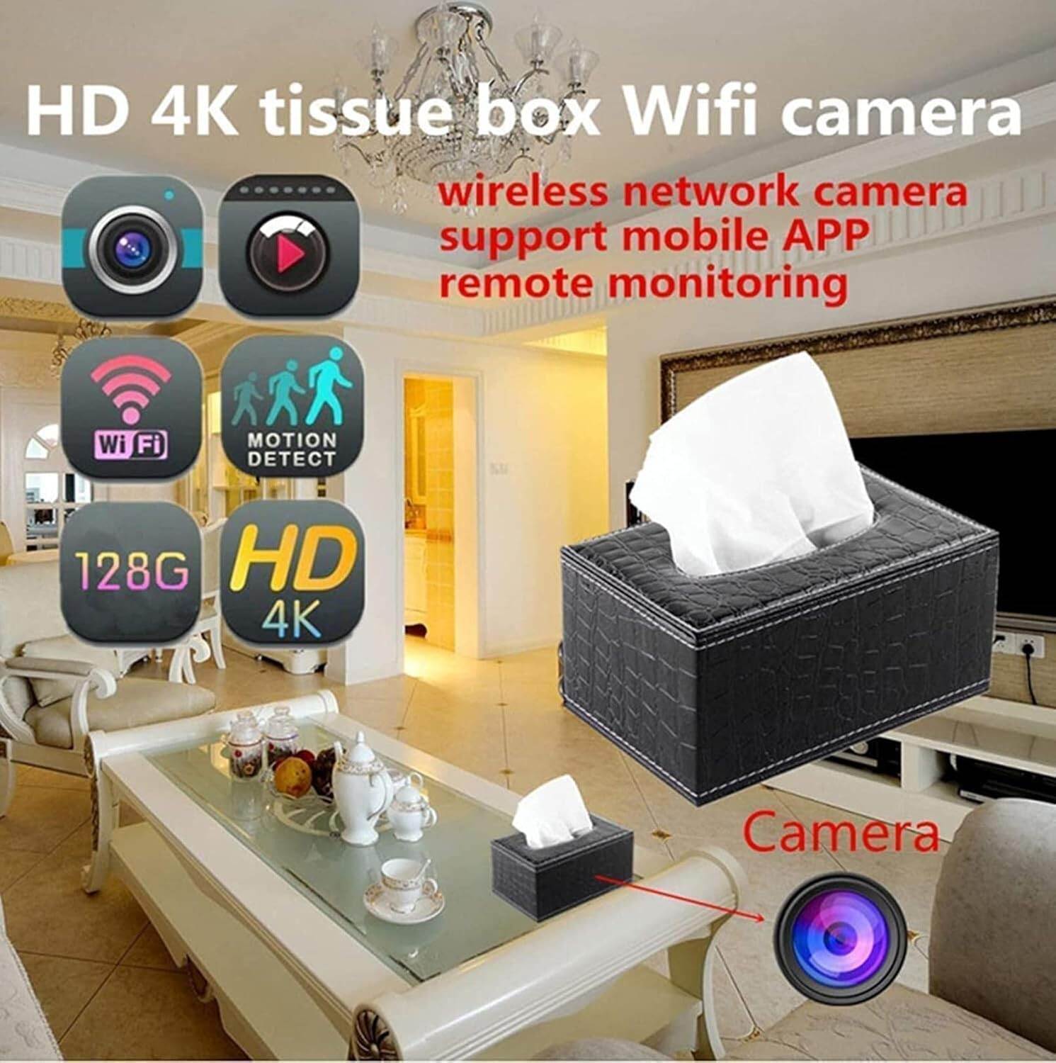 Picture of Wifi ip Camera tissue box Mini Camera with 1080P_ 4K Nanny IP SECURITY Cam with Long Life Battery - Black