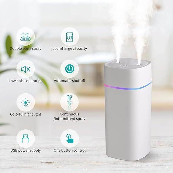 Picture of Labymos DQ-110 400ML Double Spray Small Humidifier for Bedroom_ Mini Humidifier for Plant_ Desk_Plant Humidifier with Double Spray_ Portable Double Jet Humidifier for Indoor Office_ Car_ White 