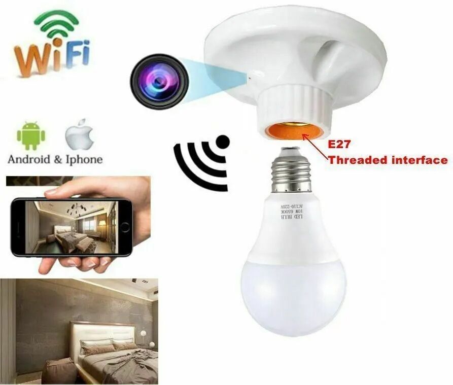 Picture of 1080P HD WIFI IP Lamp Holder Type Security Camera Support APP Remote Viewing camera - White (64GB)