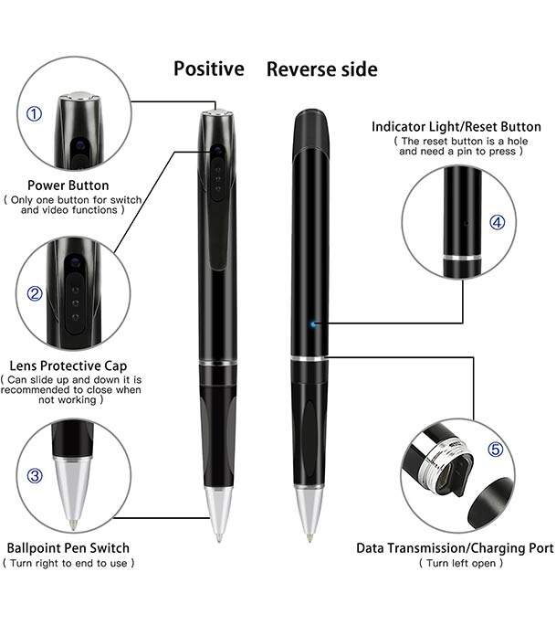 Picture of W8 Pen Camera 1080P Pocket Video Recorder Security Mini Body HD DVR cam - Black