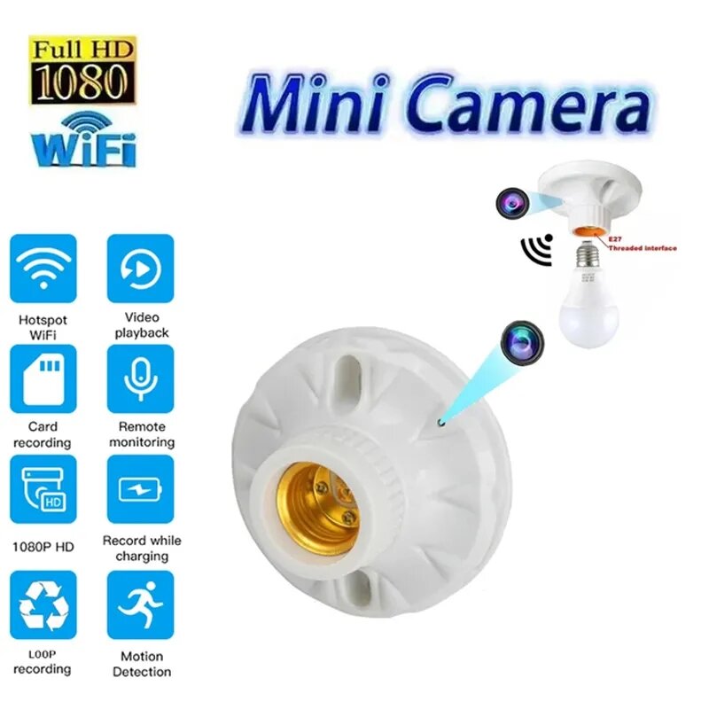 Picture of Bulb Socket Base Wireless IP Camera Lamp Holder Camara - White