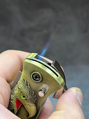 Picture of Eagle Knife with Lighter Black Handmade Leather Sheath Fixed Blade Outdoor Camping Utility - Gold