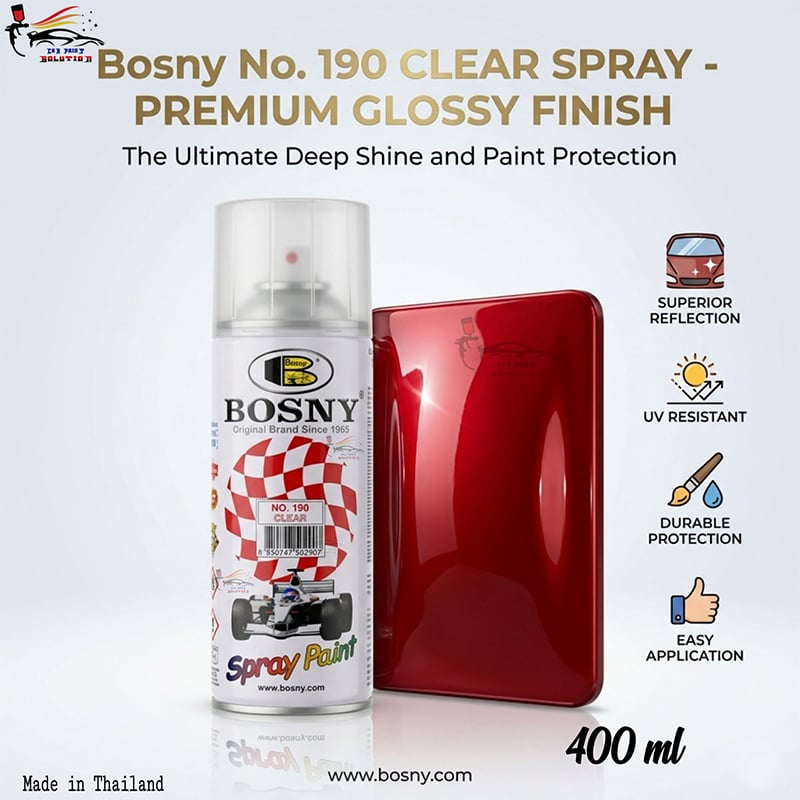 Picture of Bosny 190 Clearcoat spray for painting, Bosny lacquer spray, Clear, Bosny spray clear, Bosny spray paint clear, Bosny 190