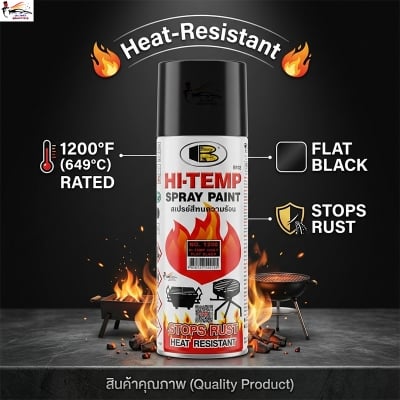 Picture of BOSNY Hi-Heat Resistant 1200°F Aerosol Spray Paint (400 ml, Flat Black), Bosny spray paint, Bosny matte black, Spray paint, Paint, Bosny Black