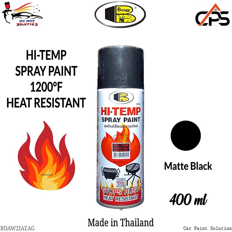 Picture of BOSNY Hi-Heat Resistant 1200°F Aerosol Spray Paint (400 ml, Flat Black), Bosny spray paint, Bosny matte black, Spray paint, Paint, Bosny Black