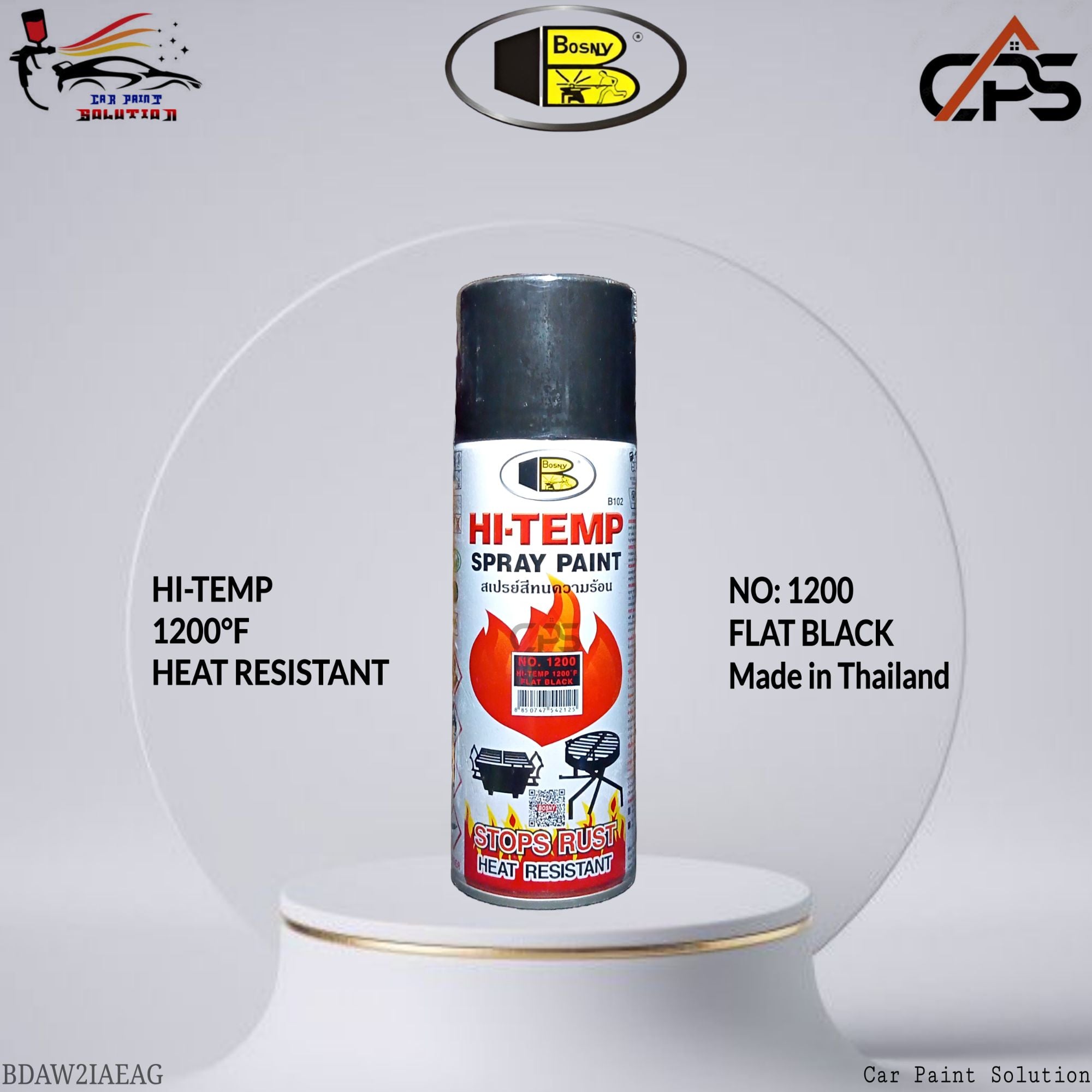 Picture of BOSNY Hi-Heat Resistant 1200°F Aerosol Spray Paint (400 ml, Flat Black), Bosny spray paint, Bosny matte black, Spray paint, Paint, Bosny Black