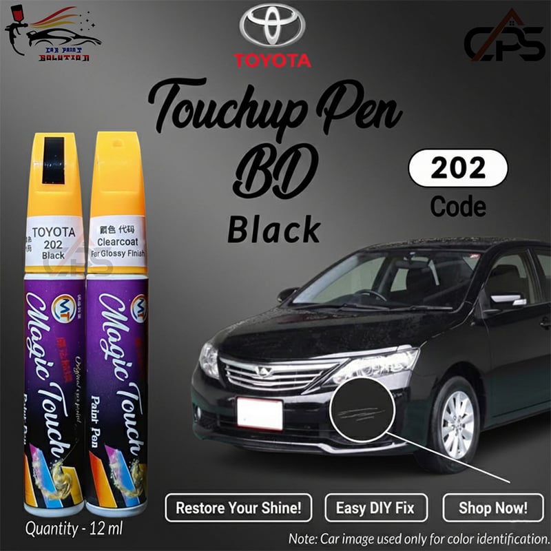 Picture of Toyota 202 Touchup Pen, Touchup Pen, Touchup Paint Pen, Car Paint Scratch Remover Pen, 202, Car Paint, Black, Solid Black