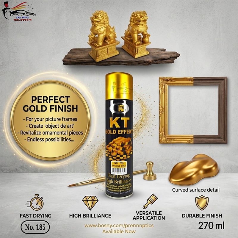 Picture of Bosny KT Gold Effect Spray paint, Bosny 185 KT Gold Effect Spray Paint, Bossy KT Gold Effect 185 Sparkle Gold Spray Paint, Bosny KT Gold Spray paint, Bosny, KT Gold, Spray Paint, Paint 