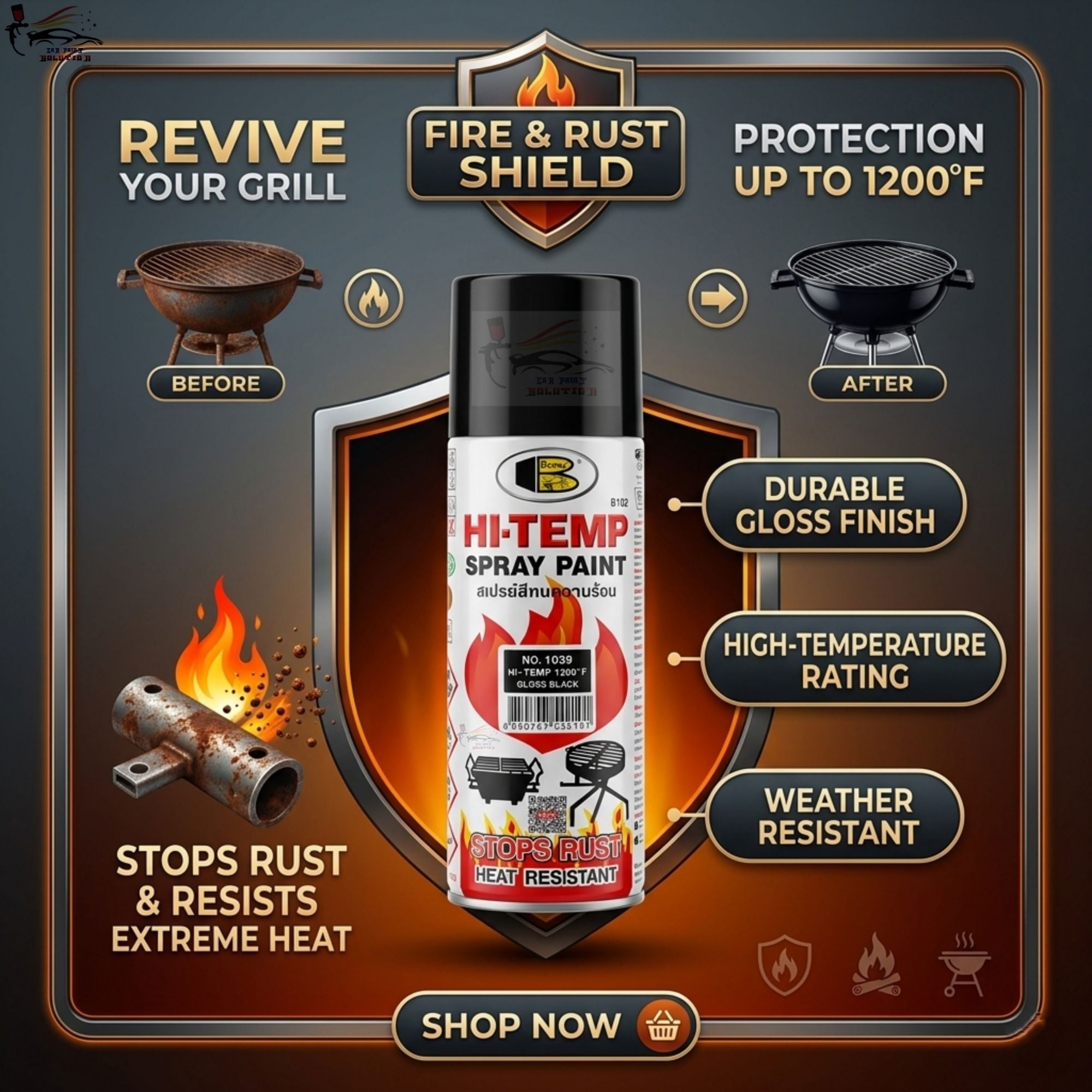 Picture of BOSNY Hi-Heat Resistant 1200°F Aerosol Spray Paint, Bosny spray paint, Bosny Gloss black, Spray paint, Paint, Bosny high temperature spray paint.