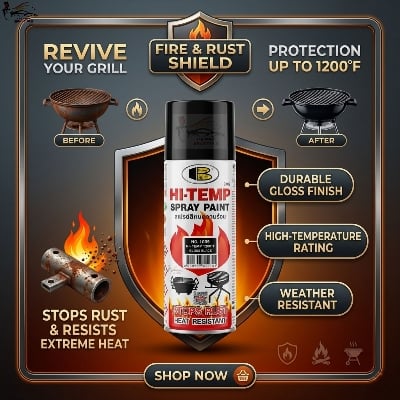 Picture of BOSNY Hi-Heat Resistant 1200°F Aerosol Spray Paint, Bosny spray paint, Bosny Gloss black, Spray paint, Paint, Bosny high temperature spray paint.