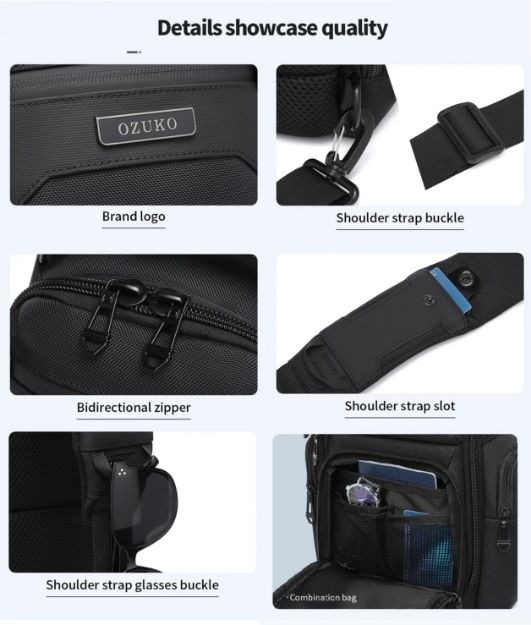 Picture of OZUKO 9805 Anti-thief Lightweight Chest Bag Fashion Sports Casual Crossbody Large Capacity Smart Backpack For Men
