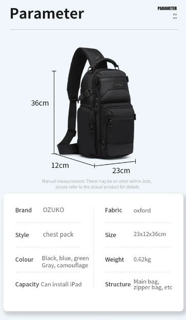 Picture of OZUKO 9805 Anti-thief Lightweight Chest Bag Fashion Sports Casual Crossbody Large Capacity Smart Backpack For Men