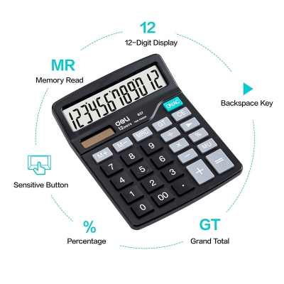 Picture of Deli E837 Dual Power Desktop Calculator - 12 Digits