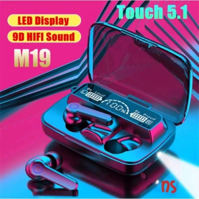 Picture of TWS M19 LED Display Bluetooth 5.1 Earphones with Charging Box Stereo Earbuds, Bluetooth Earphone Large-Screen LED Digital Display Touch Control Bluetooth Earbuds 2000mAh Touch Control M16 Bluetooth 5.1 Wireless Tws Earphone-Black