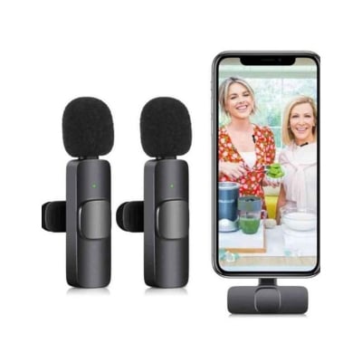 Picture of K9 Wireless Dual Microphone Professional Lapel Lavalier Microphone Remove Noise For Typ c-Black