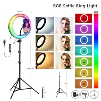 Picture of 10" RGB LED Soft Ring Light with Tripod Stand for Photography Makeup YouTube Video Shooting Selfie - Ring Light-Multicolor