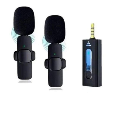 Picture of K35 Dual Wireless Microphone 3.5mm Supported for Camera, Sound card, Smartphone (dual Mic, single receiver)-Black