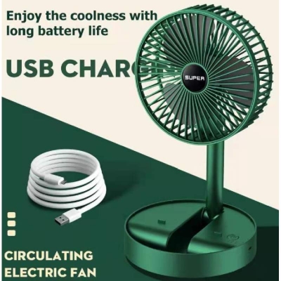 Picture of rechargeable Electric Fan Mini Foldable Telescopic Fan Low Noise Portable Folding Telescopic Small Desktop Fan-Green