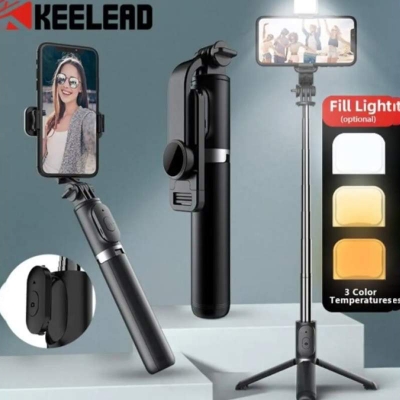 Picture of Q07 Selfie Stick Foldable Mini Tripod with Fill Light Bluetooth Remote Shutter Retractable Rod for Phone (100cm)-Black