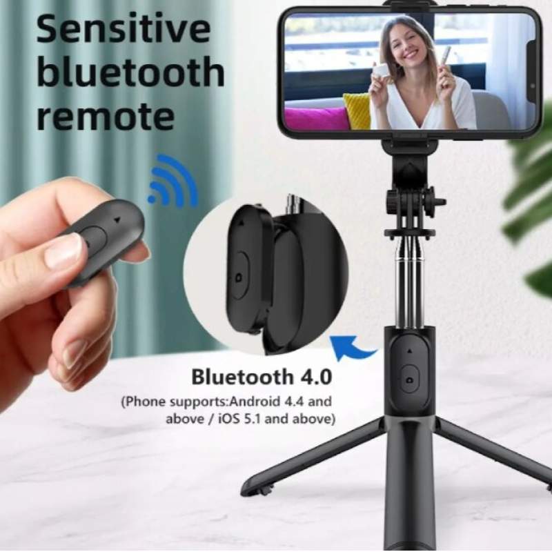 Picture of Q07 Selfie Stick Foldable Mini Tripod with Fill Light Bluetooth Remote Shutter Retractable Rod for Phone (100cm)-Black