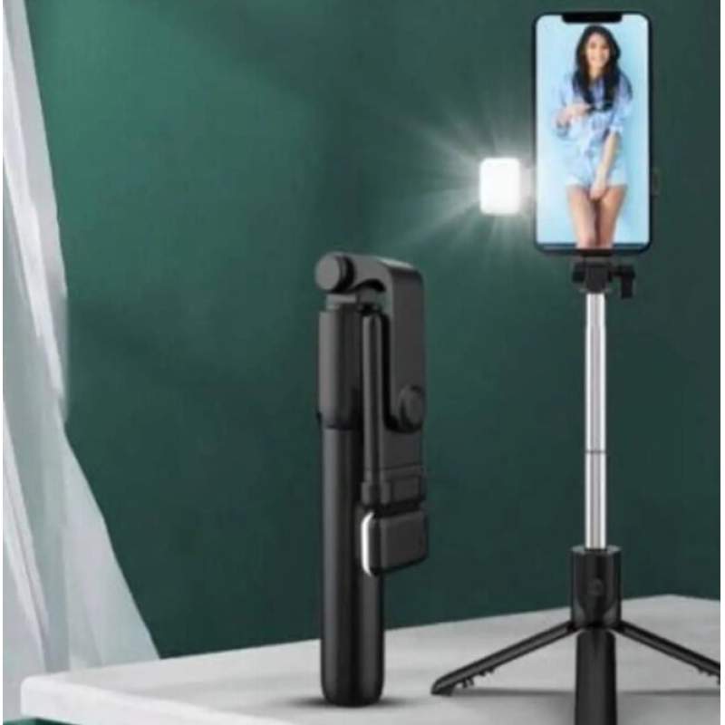 Picture of R1S Bluetooth Integrated Selfie Stick with Light and Bluetooth Remote Control-Black