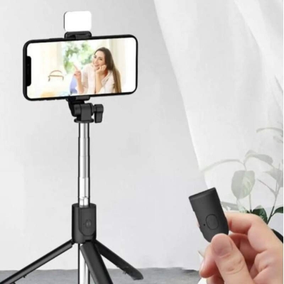 Picture of R1S Bluetooth Integrated Selfie Stick with Light and Bluetooth Remote Control-Black