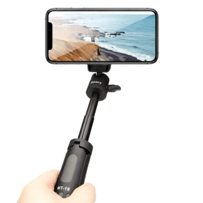 Picture of Jmary MT-19 Mini Tripod Stand with Universal Mobile Phone Holder and High quality aluminum alloy Ball-Head-Black