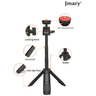 Picture of Jmary MT-19 Mini Tripod Stand with Universal Mobile Phone Holder and High quality aluminum alloy Ball-Head-Black