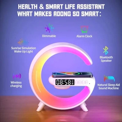 Picture of New Wireless Charging Light Up Speaker G Shape LED Wireless Table Speaker Color Changing Alarm Clock Charger Stand Bedside Light New (Charging only For Iphone