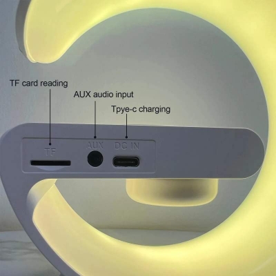 Picture of New Wireless Charging Light Up Speaker G Shape LED Wireless Table Speaker Color Changing Alarm Clock Charger Stand Bedside Light New (Charging only For Iphone