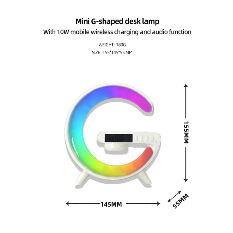 Picture of New Wireless Charging Light Up Speaker G Shape LED Wireless Table Speaker Color Changing Alarm Clock Charger Stand Bedside Light New (Charging only For Iphone