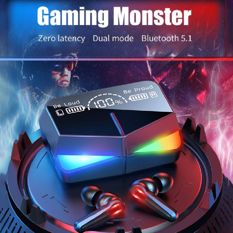 Picture of M28 TWS Bluetooth 5.3 Gaming Headset Dual Mode Wireless Earphones Sports Stereo Sound Low Latency LED Digital Display Smart Touch Earphone-Black