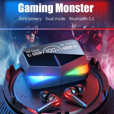 Picture of M28 TWS Bluetooth 5.3 Gaming Headset Dual Mode Wireless Earphones Sports Stereo Sound Low Latency LED Digital Display Smart Touch Earphone-Black