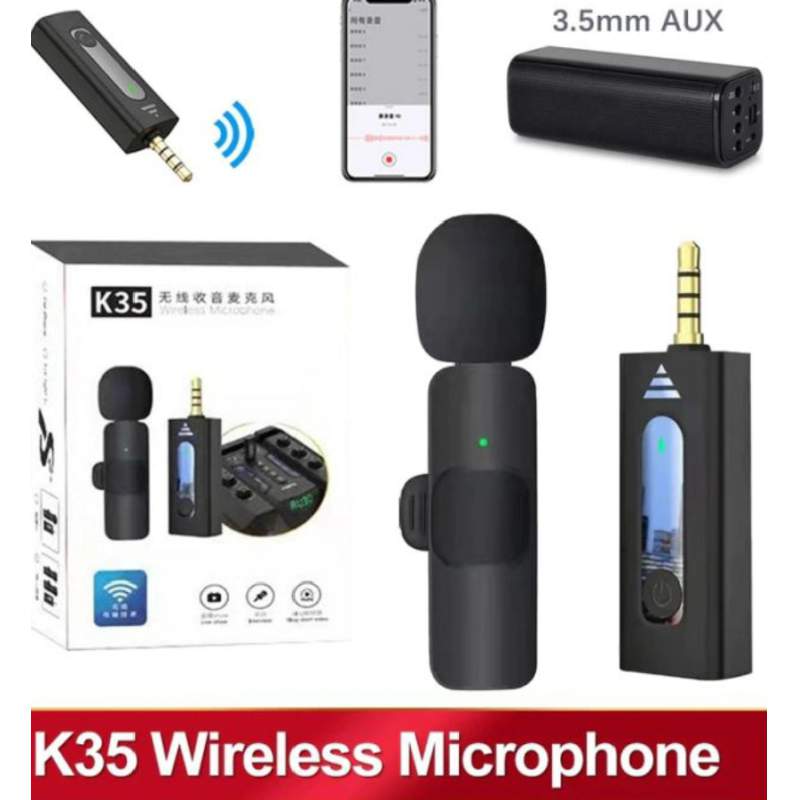 Picture of K35 Wireless Microphone 2.4Ghz Smart Noise Cancelling Mini Portable Lavalier Mic on Live Streaming For Android Mobile 3.5mm