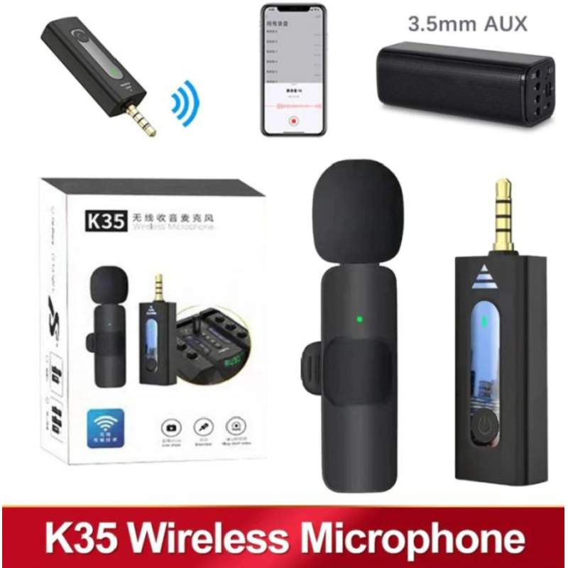 Picture of K35 Wireless Microphone 2.4Ghz Smart Noise Cancelling Mini Portable Lavalier Mic on Live Streaming For Android Mobile 3.5mm