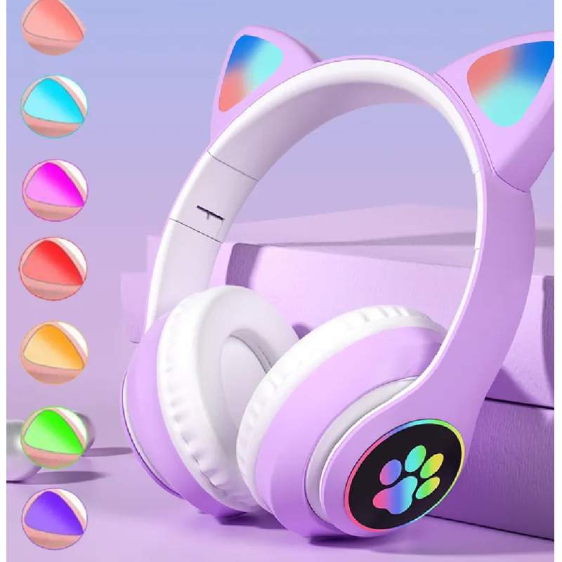 Picture of CAT STN-28 Over Ear Music Headset Glowing Ear Headphones Foldable Wireless BT5.0 Earphone with Mic AUX IN TF Card MP3 Player Colorful LED Lights for PC Laptop Computer Mobile Phone-Multicolor