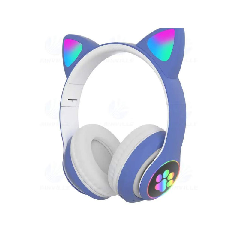 Picture of CAT STN-28 Over Ear Music Headset Glowing Ear Headphones Foldable Wireless BT5.0 Earphone with Mic AUX IN TF Card MP3 Player Colorful LED Lights for PC Laptop Computer Mobile Phone-Multicolor