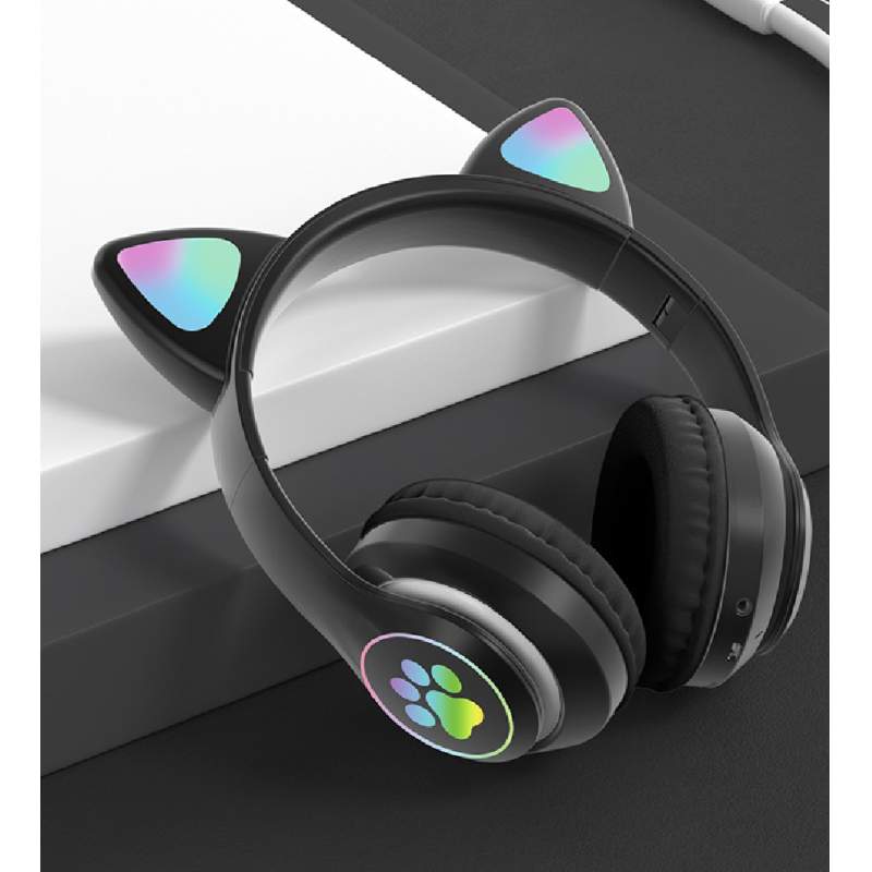 Picture of CAT STN-28 Over Ear Music Headset Glowing Ear Headphones Foldable Wireless BT5.0 Earphone with Mic AUX IN TF Card MP3 Player Colorful LED Lights for PC Laptop Computer Mobile Phone-Multicolor