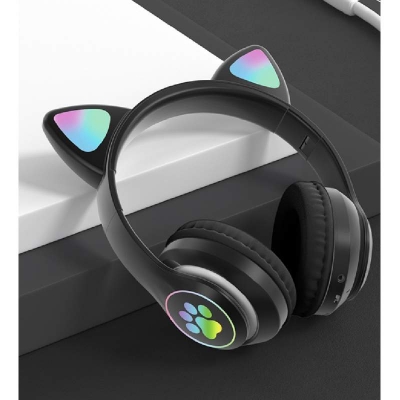 Picture of CAT STN-28 Over Ear Music Headset Glowing Ear Headphones Foldable Wireless BT5.0 Earphone with Mic AUX IN TF Card MP3 Player Colorful LED Lights for PC Laptop Computer Mobile Phone-Multicolor